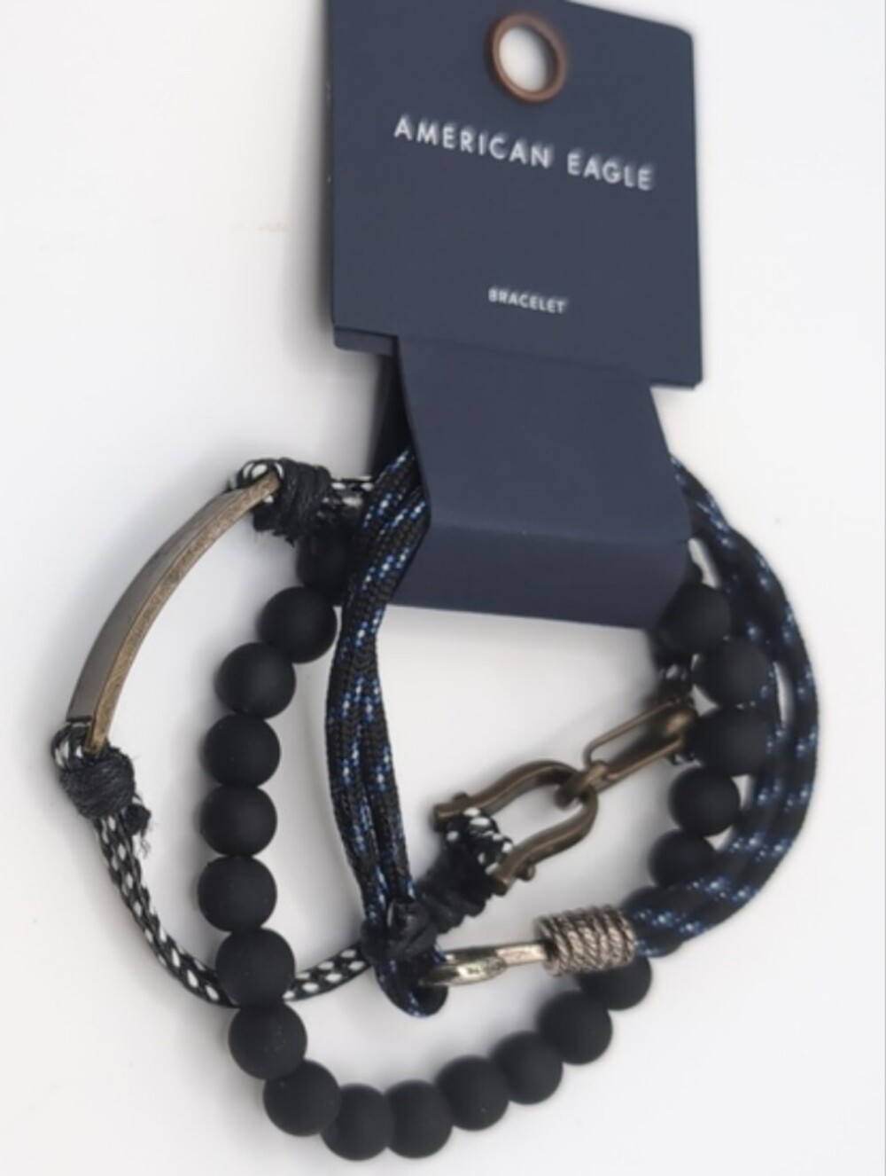 American Eagle Outfitters Matte Black Bead & Braided Multi-Bracelet Set